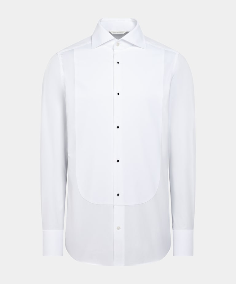 White Piqué Tailored Fit Tuxedo Shirt
